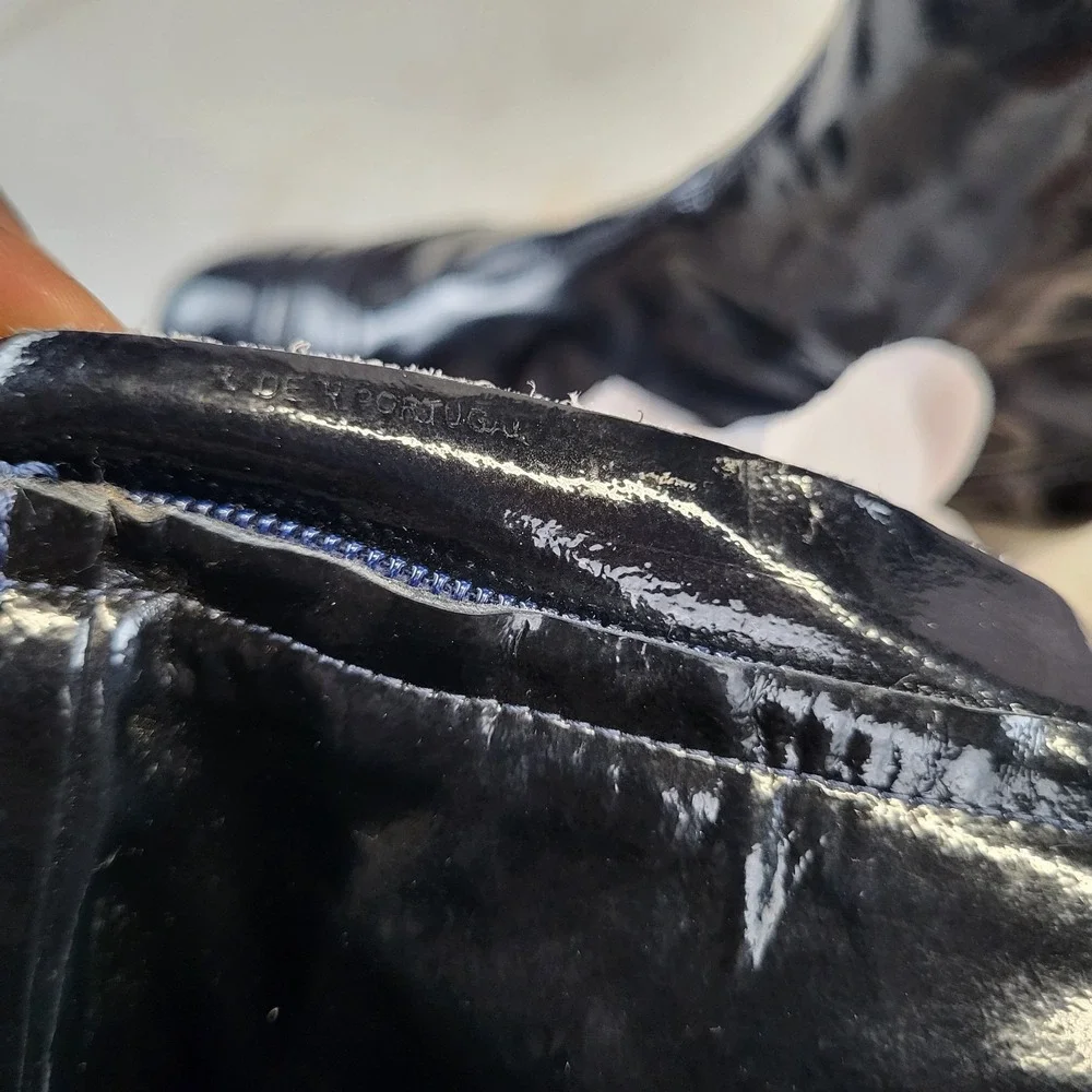 Lanvin Patent Leather Knee High Back Zip Boots Dark Blue Women's Size 6